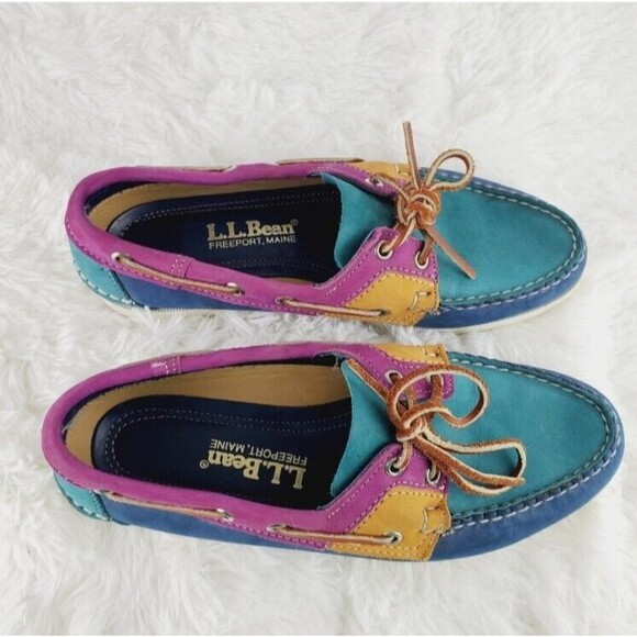 Vtg LLBean Leather Multi-Color Blucher Maine Made Moccasin Boat Loafer Mens 7M main image 12